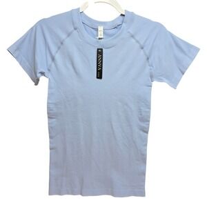 ANNVA USA Womens Seamless Short Sleeve Athletic Top Blue Small Performance NWT